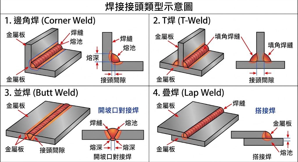 雷射焊接街頭類型示意圖